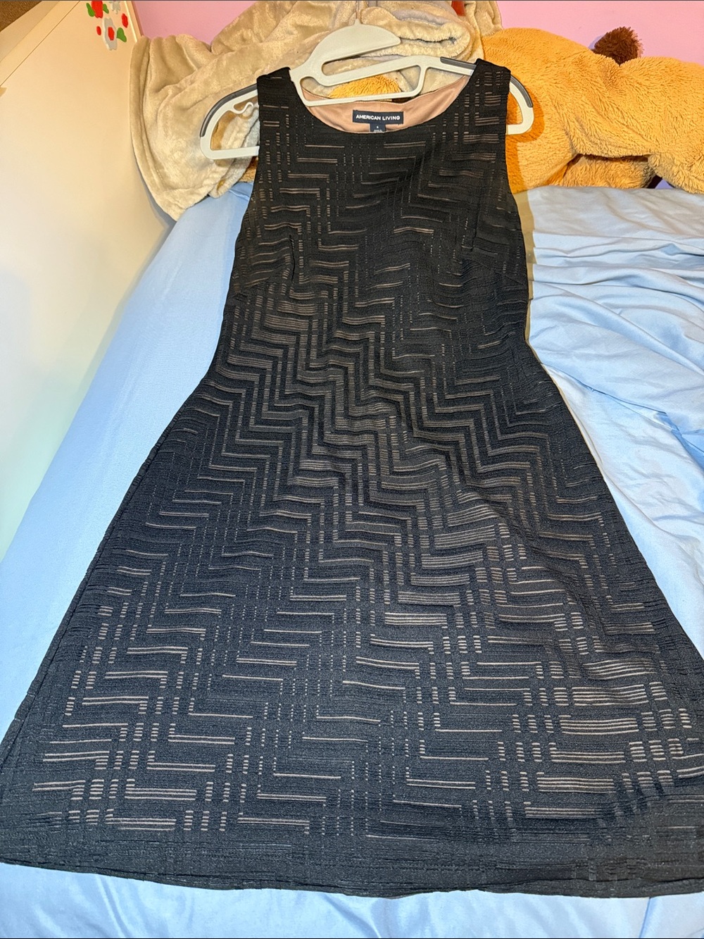 American Living Black Sleeveless A-Line Dress with Subtle Geometric Texture